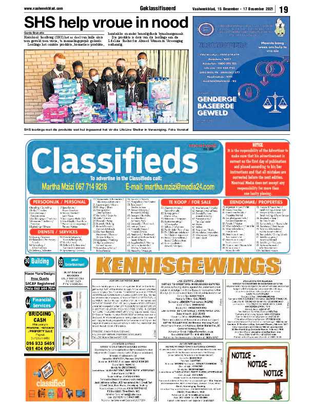 Vaalweekblad, 15 Desember – 17 Desember 2021 page 19