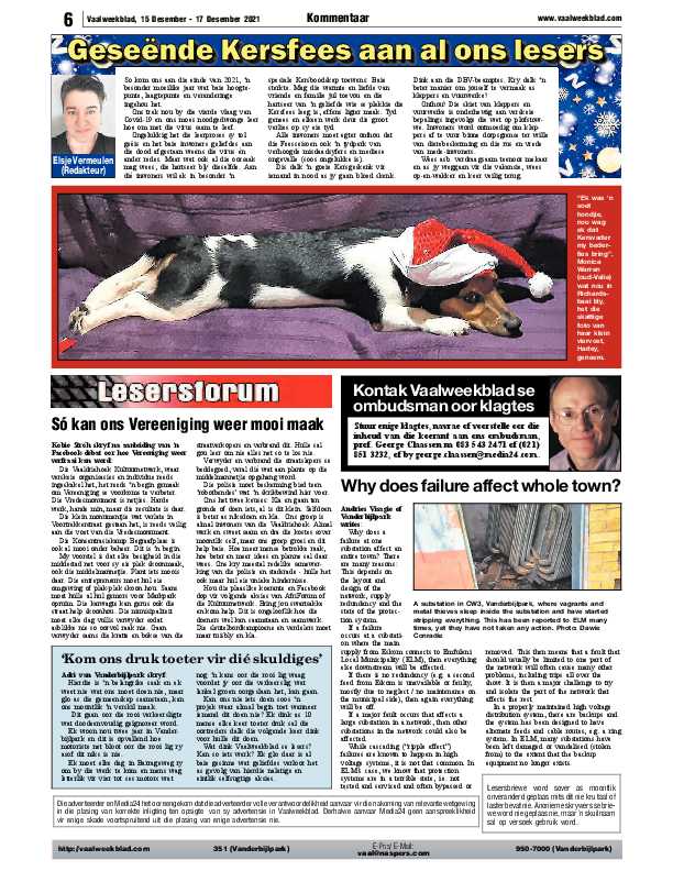 Vaalweekblad, 15 Desember – 17 Desember 2021 page 6