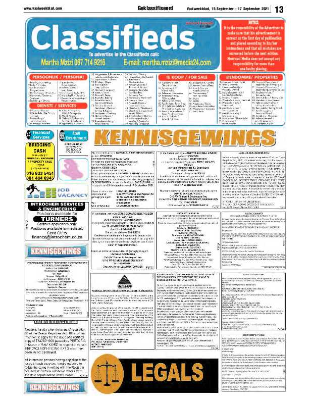 Vaalweekblad 15 September – 17 September 2021 page 13