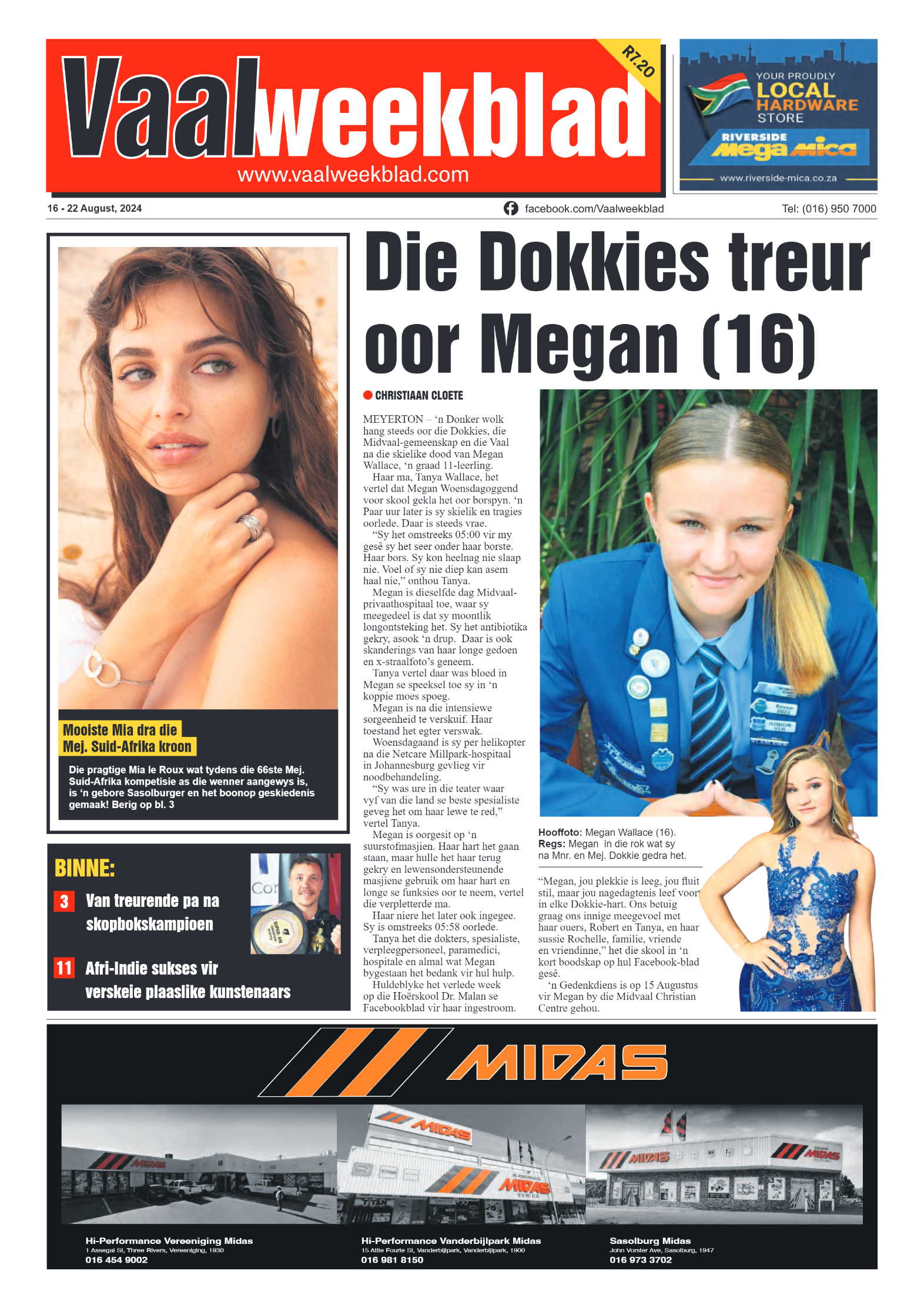 Vaalweekblad 16 – 22 August, 2024 page 1