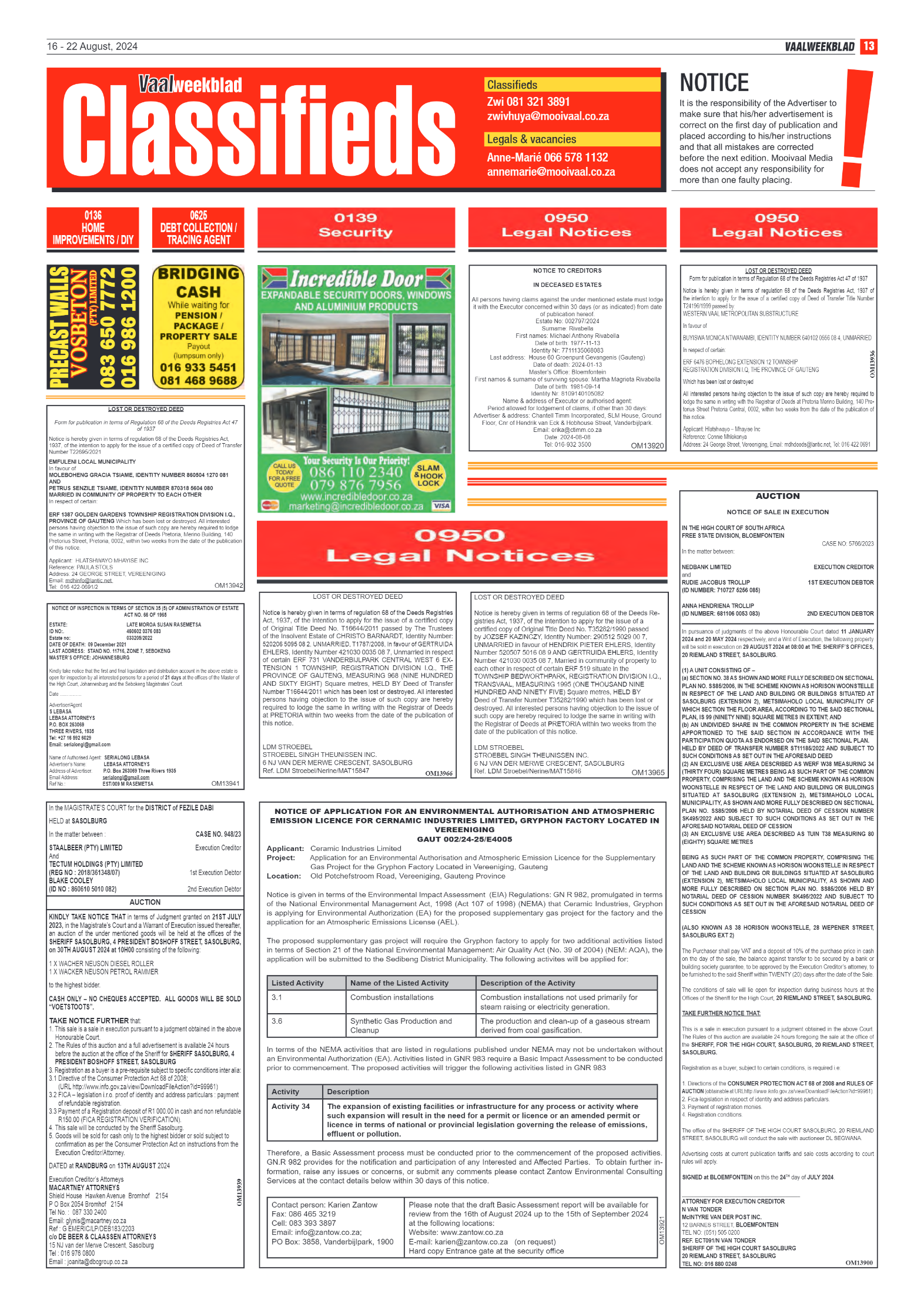 Vaalweekblad 16 – 22 August, 2024 page 13