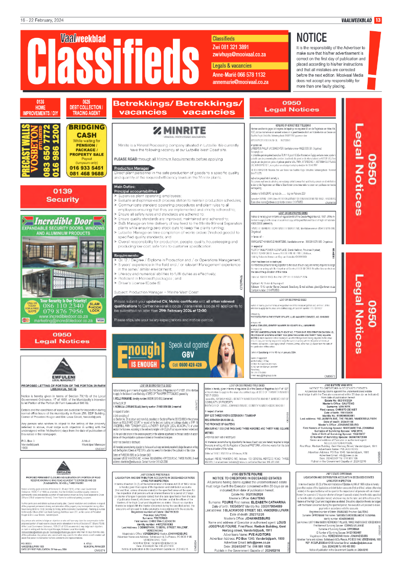 Vaalweekblad 16 – 22 February, 2024 page 13
