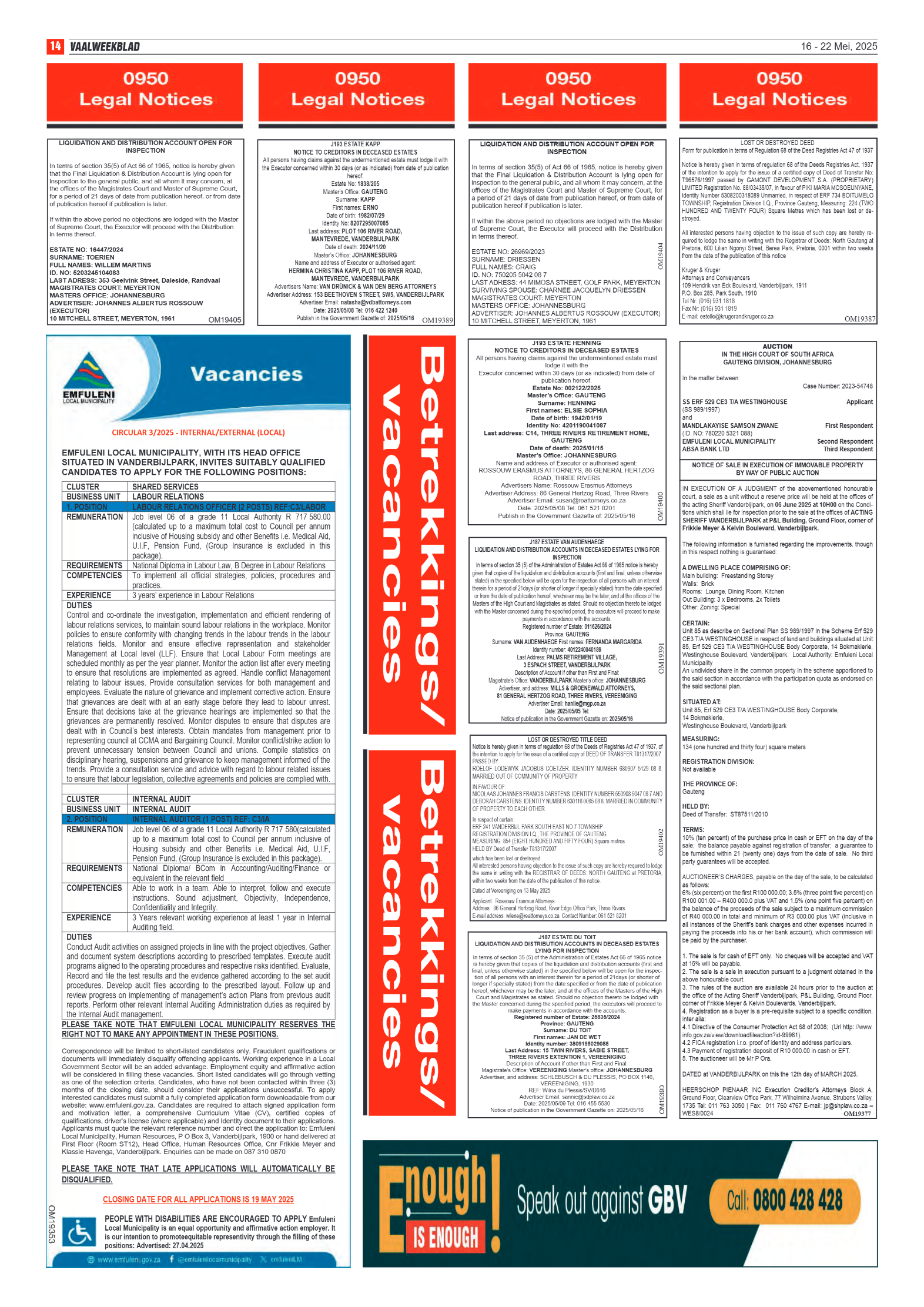 Vaalweekblad 16 – 22 Mei, 2025 page 14