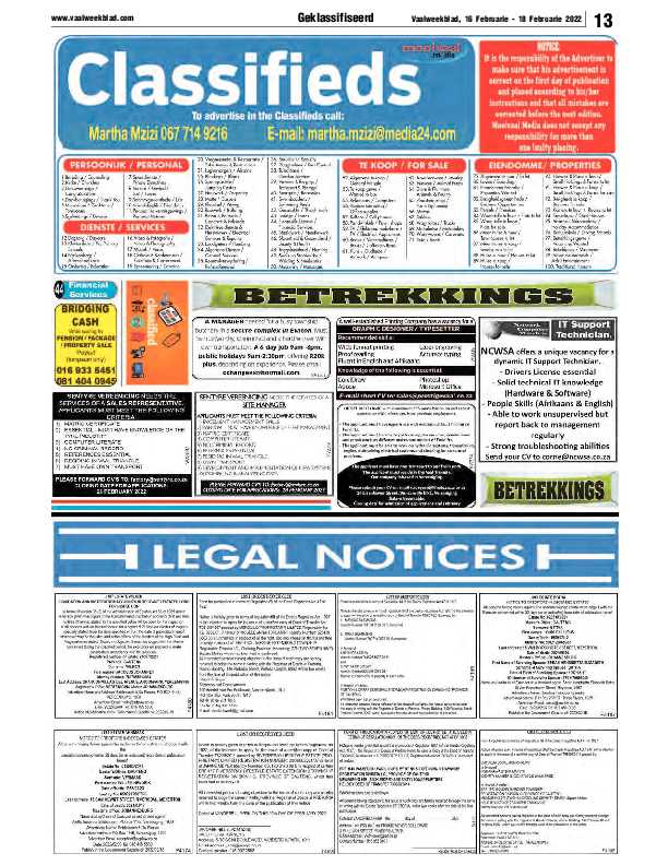 Vaalweekblad, 16 Februarie – 18 Februarie 2022 page 13