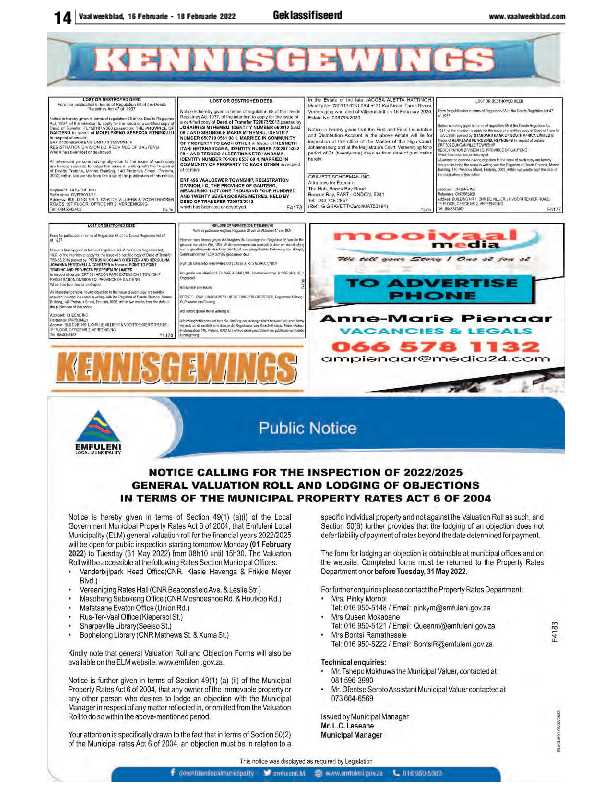 Vaalweekblad, 16 Februarie – 18 Februarie 2022 page 14