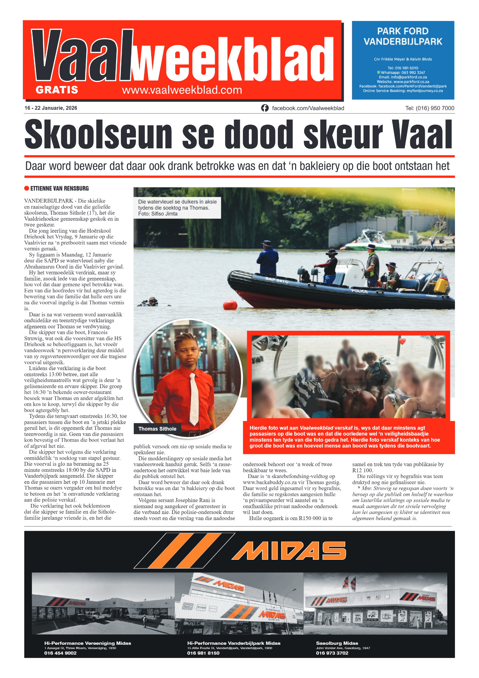 Vaalweekblad 16 January 2026 page 1