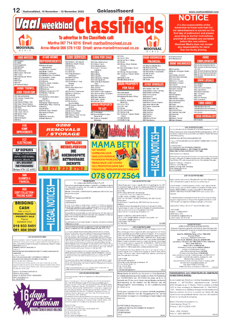 Vaalweekblad, 16 November – 18 November 2022 page 12