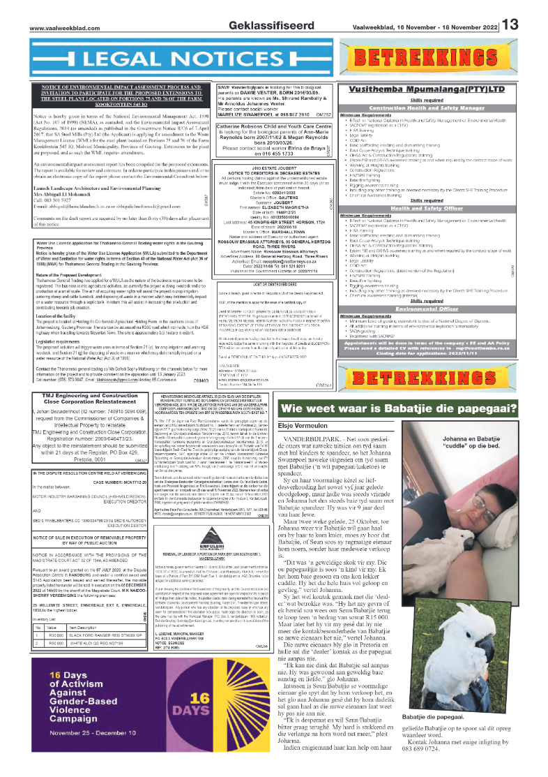 Vaalweekblad, 16 November – 18 November 2022 page 13