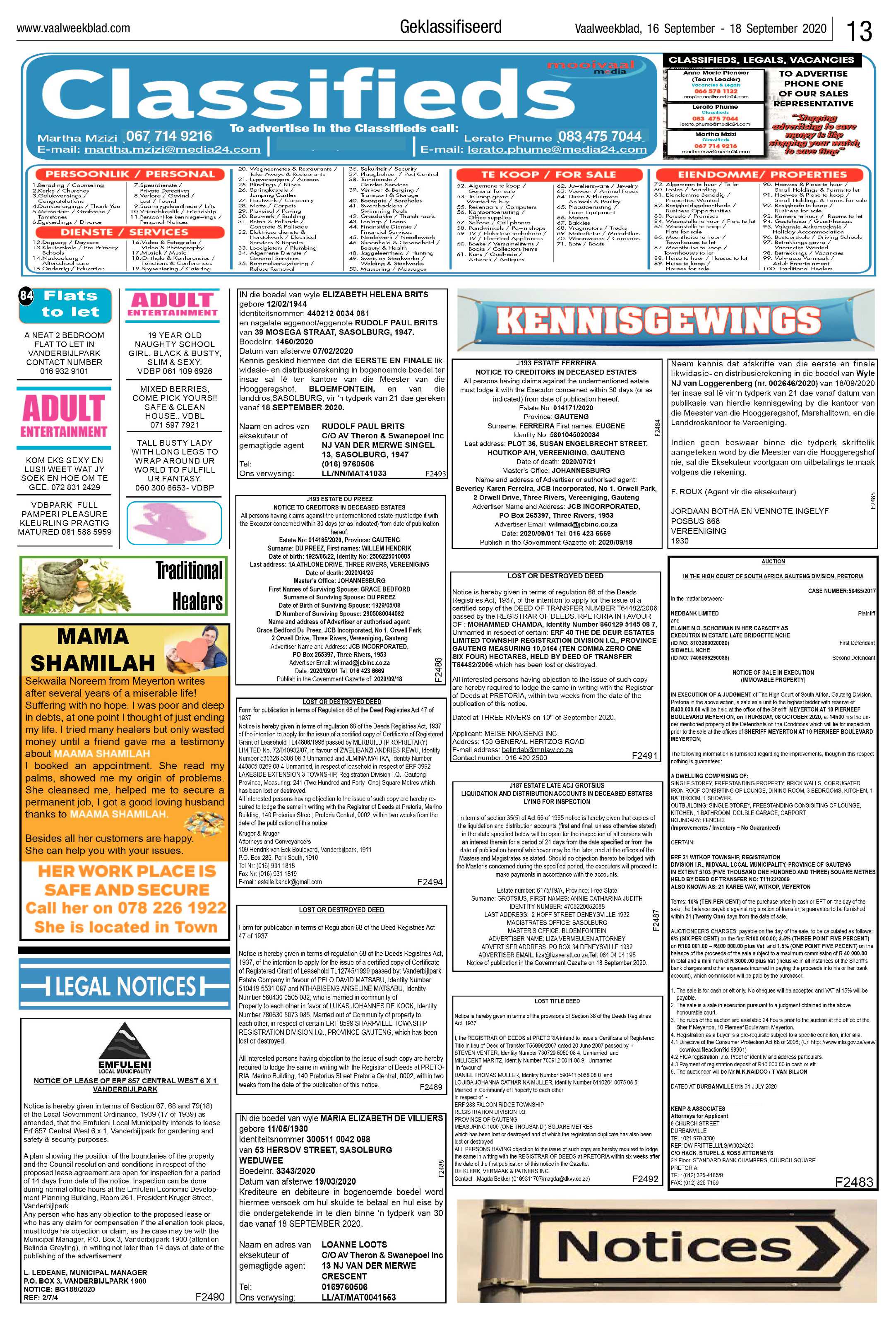 Vaalweekblad 16 September – 18 September 2020 page 13