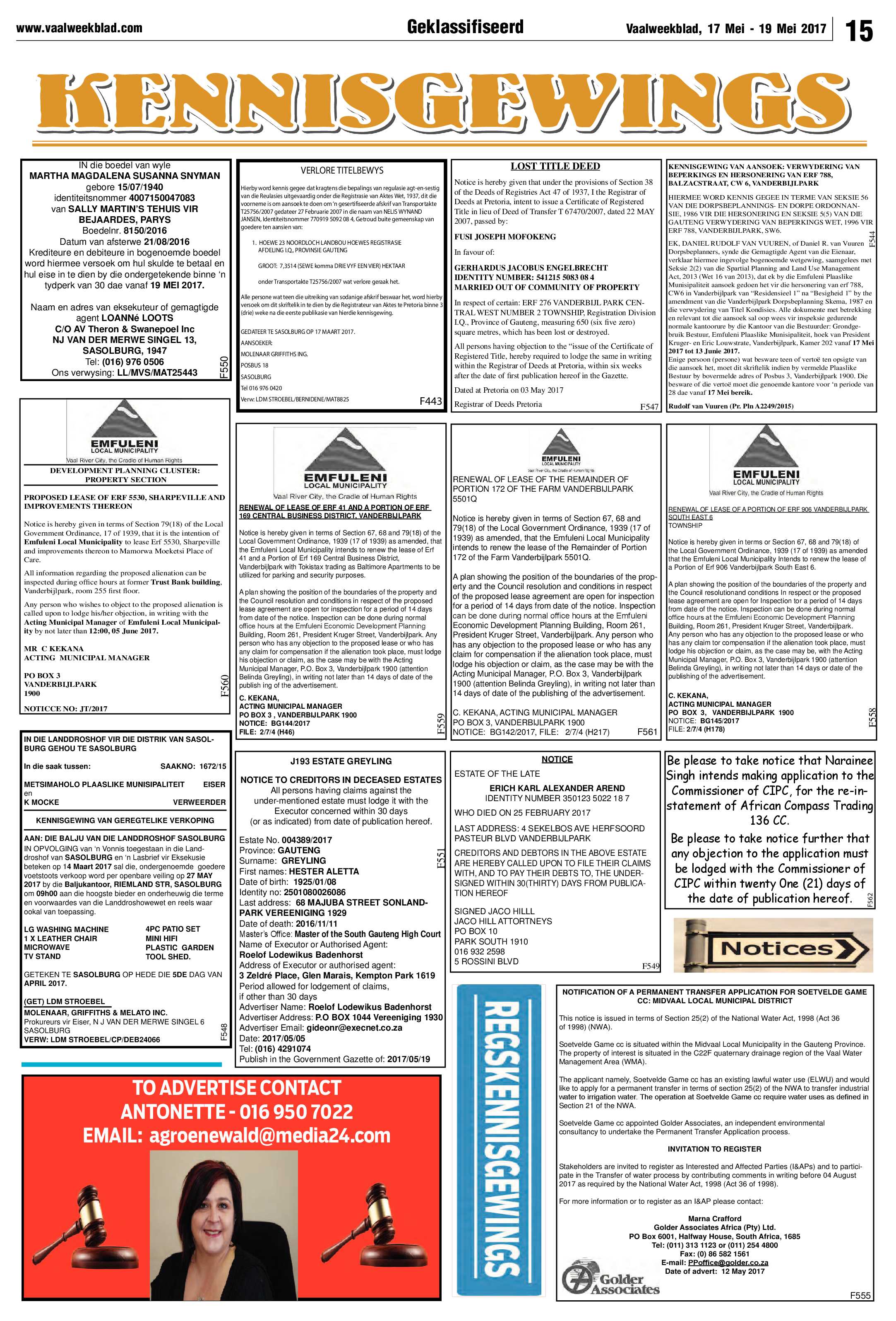 Vaalweekblad 17 – 19 Mei 2017 page 15