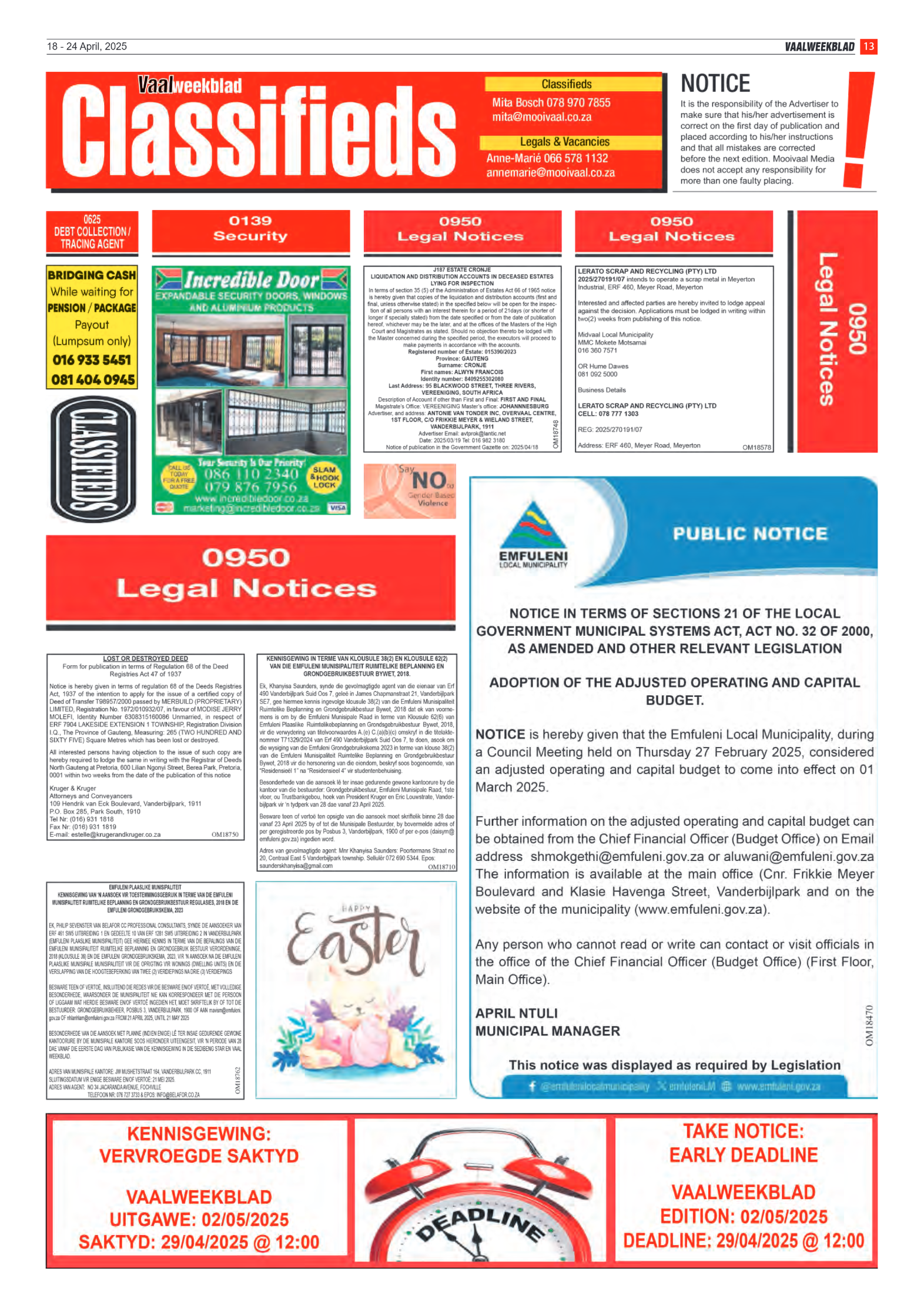 Vaalweekblad 18 – 24 April, 2025 page 13