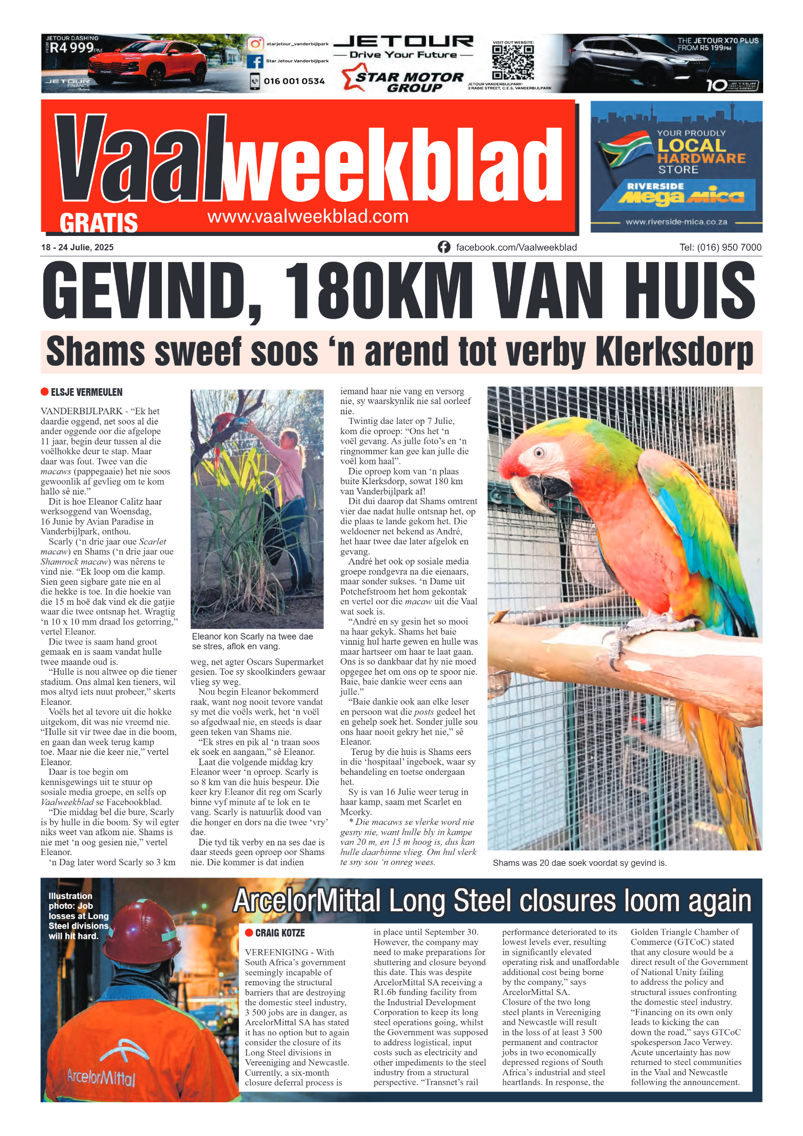 Vaalweekblad 18 – 24 Julie, 2025 page 1