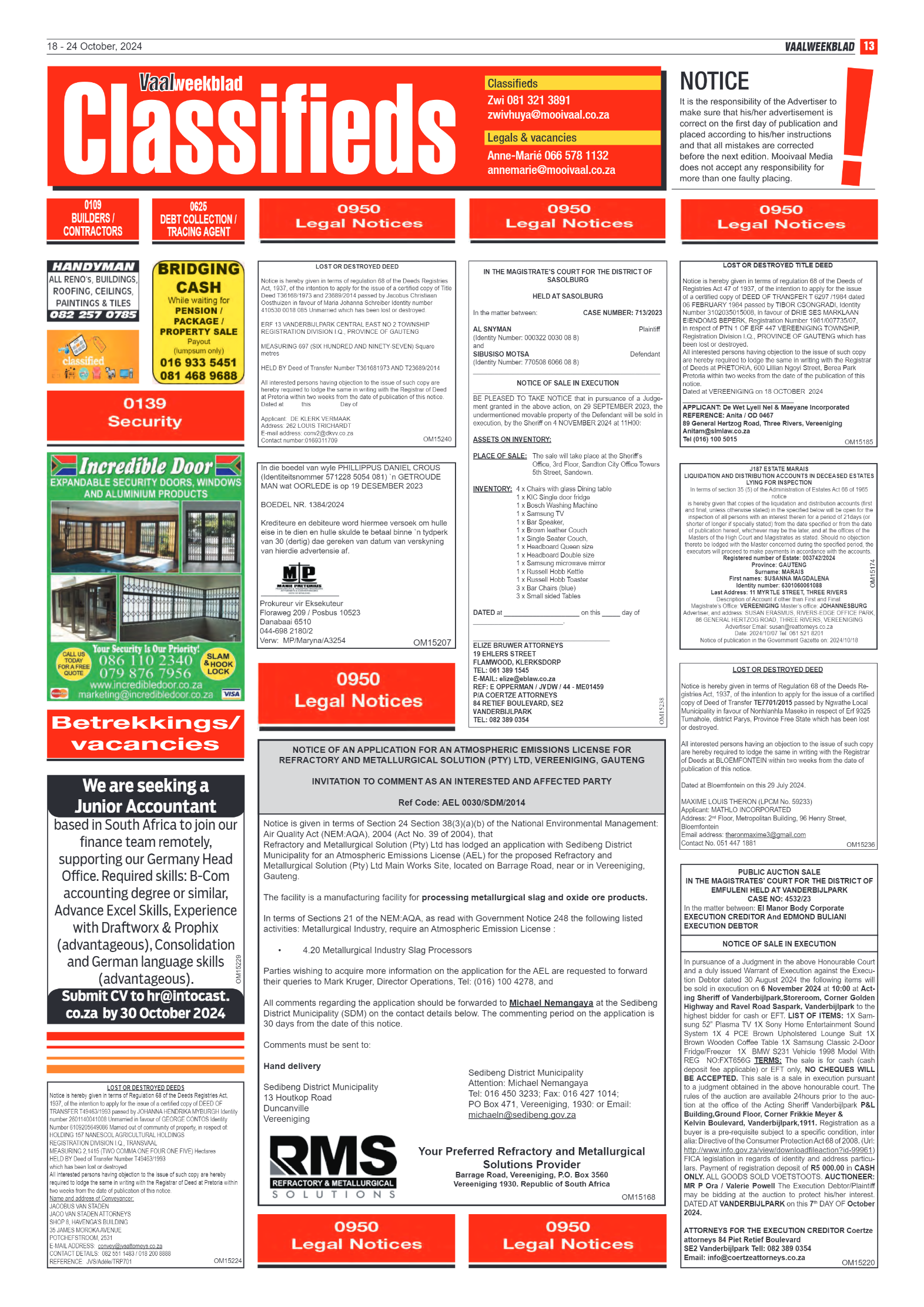 Vaalweekblad -18 – 24 October, 2024 page 13