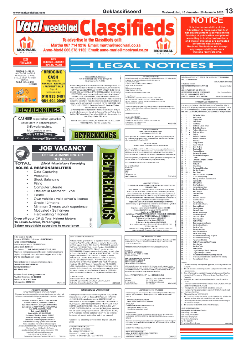 Vaalweekblad, 18 Januarie – 20 Januarie 2023 page 13