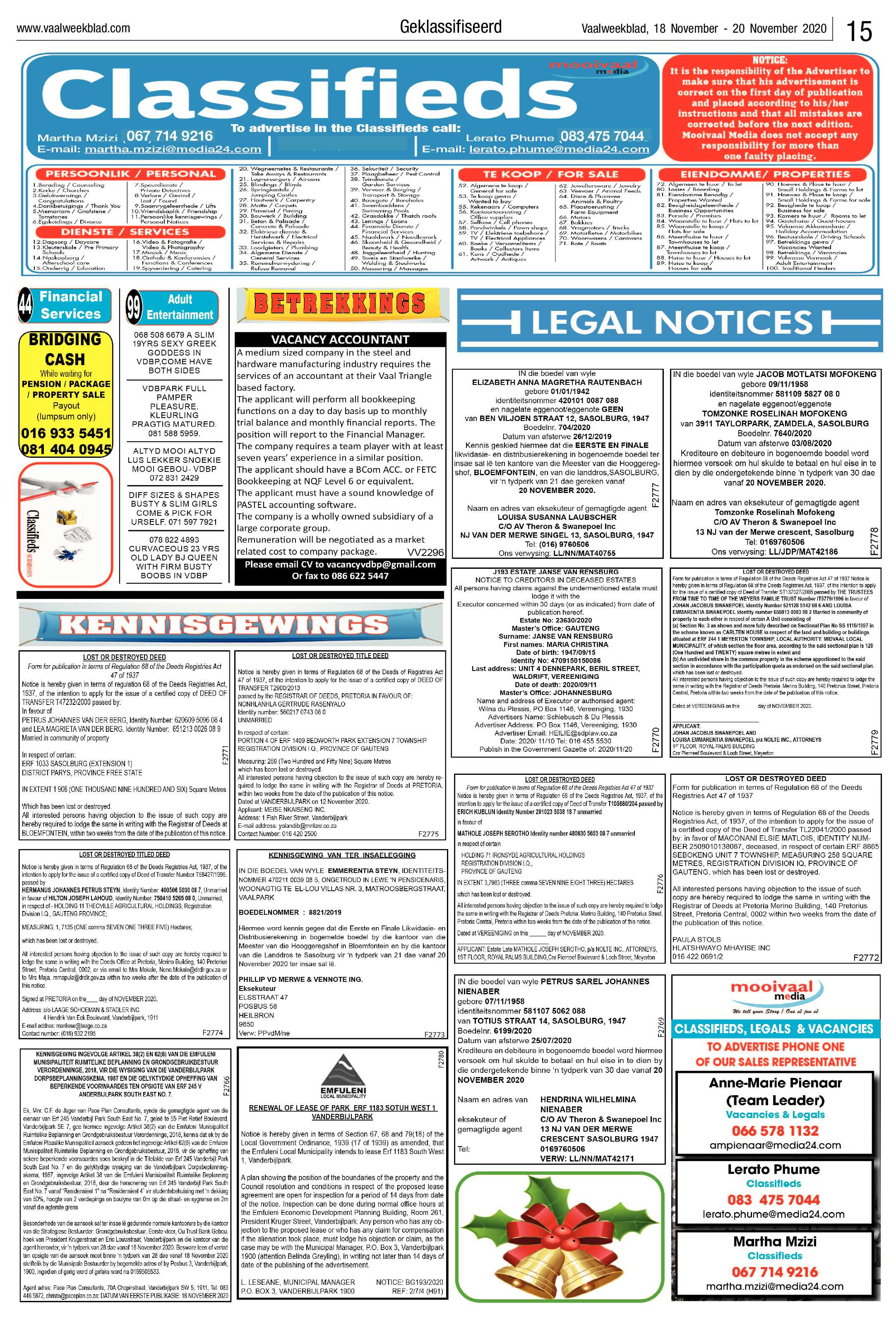 Vaalweekblad 18 November – 20 November 2020 page 15