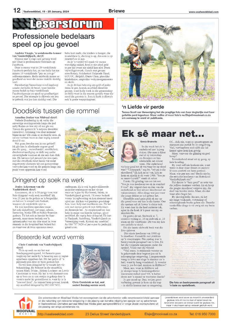 Vaalweekblad, 19 – 25 January, 2024 page 12