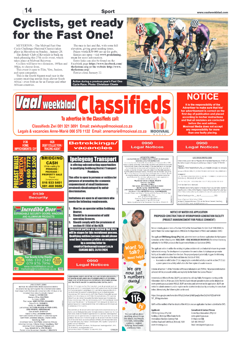Vaalweekblad, 19 – 25 January, 2024 page 14