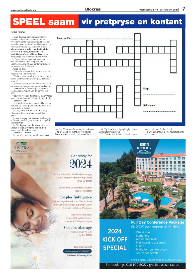 Vaalweekblad, 19 – 25 January, 2024 page 7