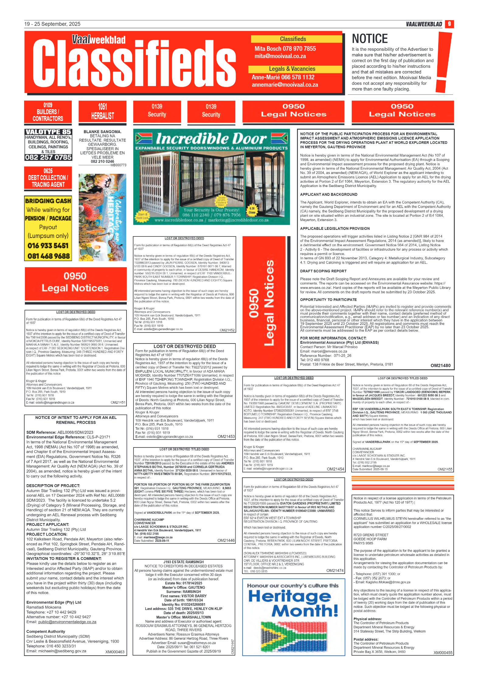 Vaalweekblad 19 – 25 September, 2025 page 9