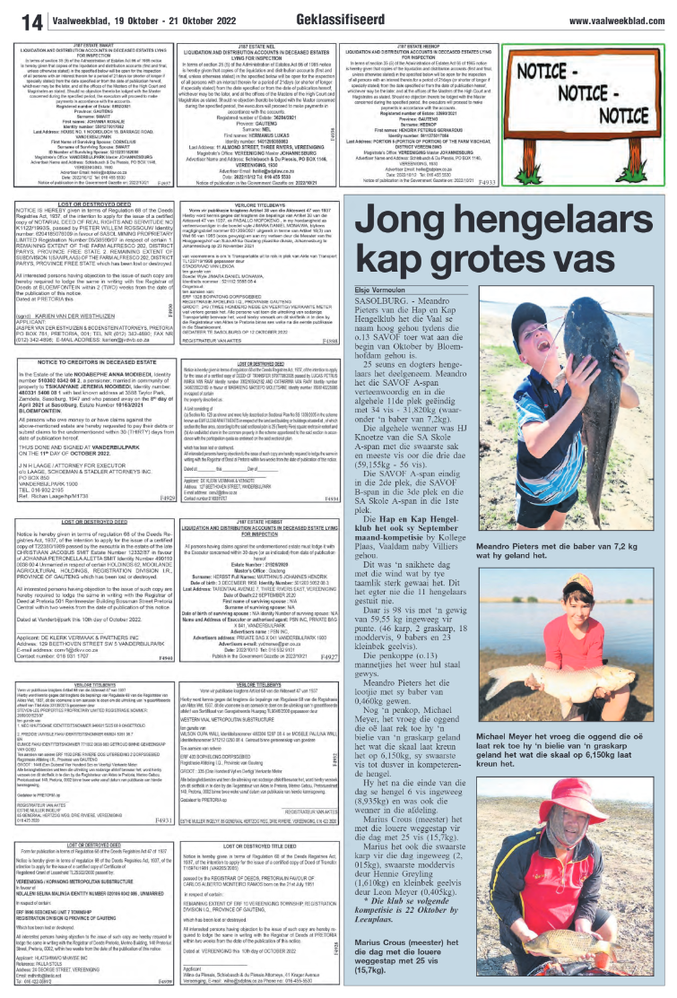 Vaalweekblad, 19 Oktober – 21 Oktober 2022 page 14