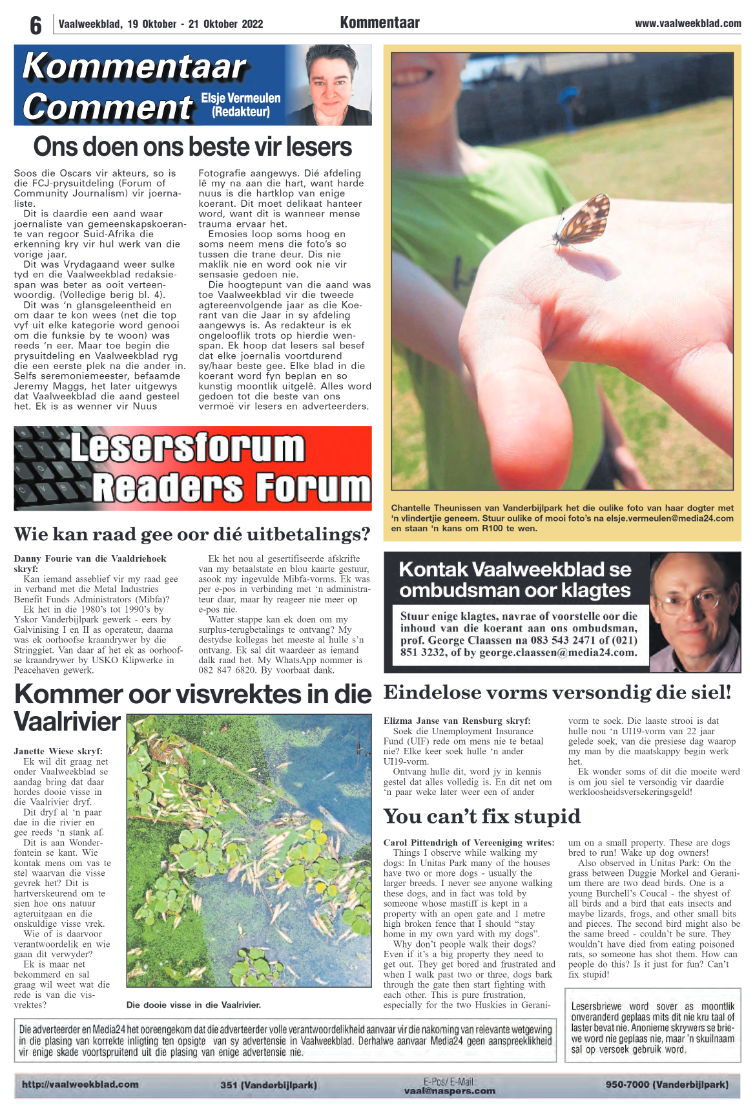 Vaalweekblad, 19 Oktober – 21 Oktober 2022 page 6