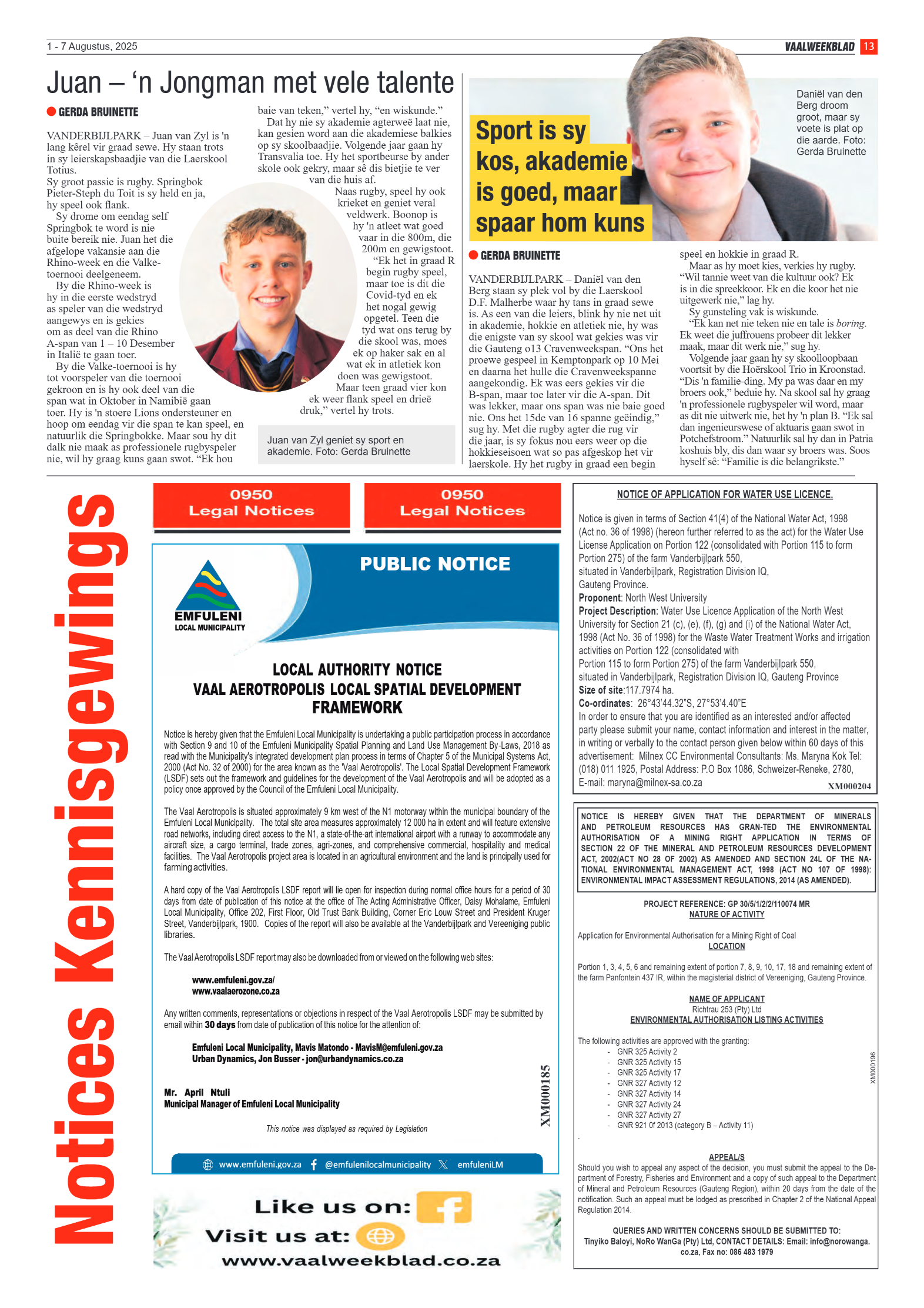 Vaalweekblad 1 – 7 Augustus, 2025 page 13