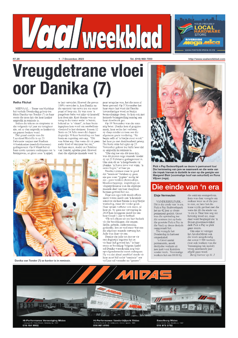 Vaalweekblad, 1 – 7 December, 2023 page 1
