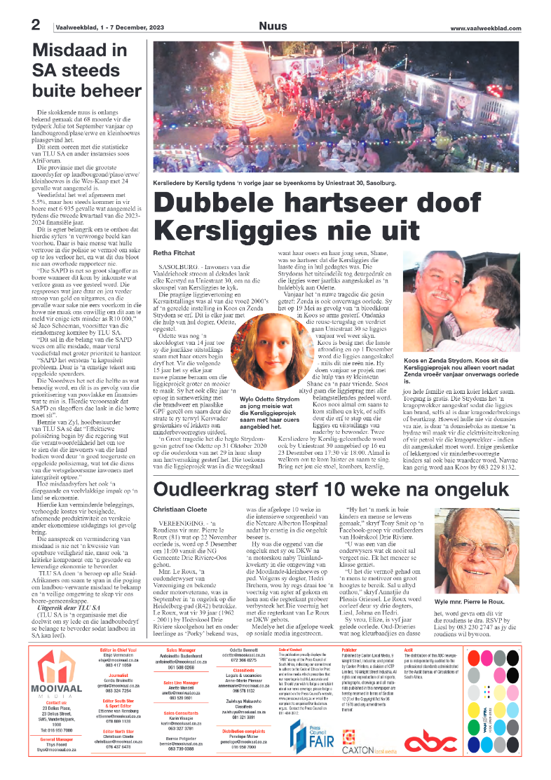 Vaalweekblad, 1 – 7 December, 2023 page 2