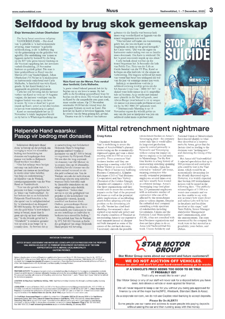 Vaalweekblad, 1 – 7 December, 2023 page 3