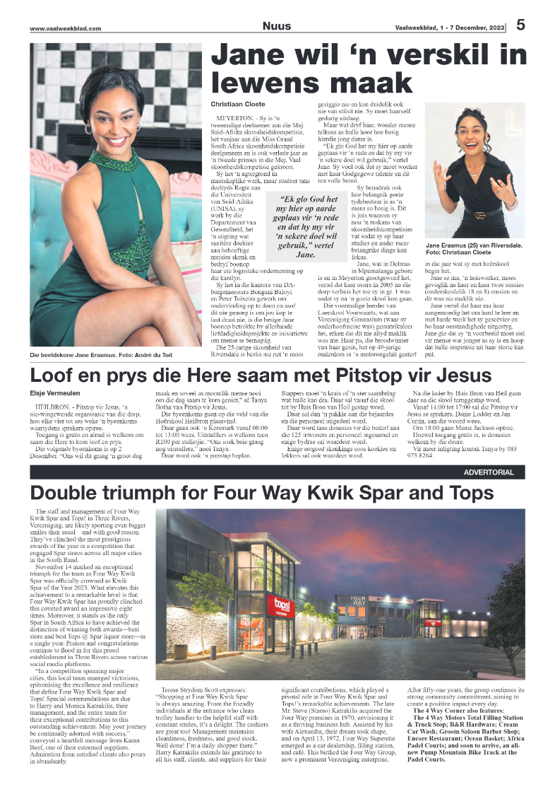 Vaalweekblad, 1 – 7 December, 2023 page 5