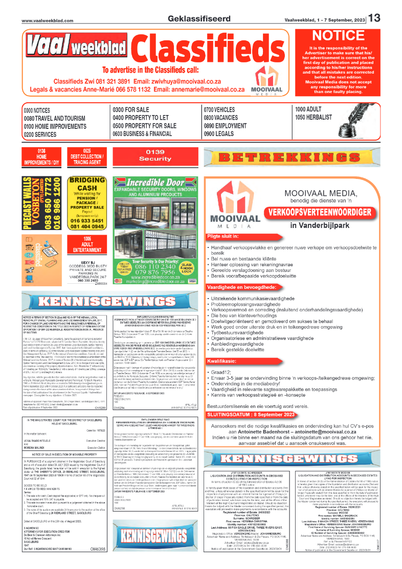 Vaalweekblad, 1 – 7 September, 2023 page 13