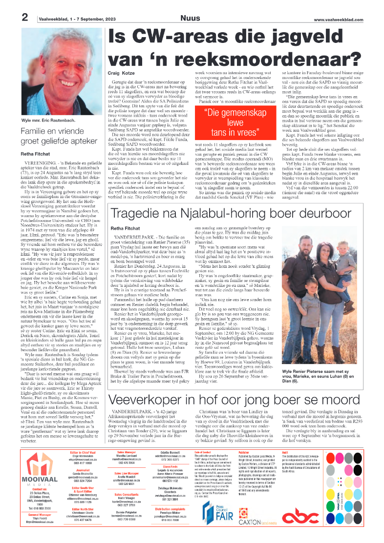 Vaalweekblad, 1 – 7 September, 2023 page 2