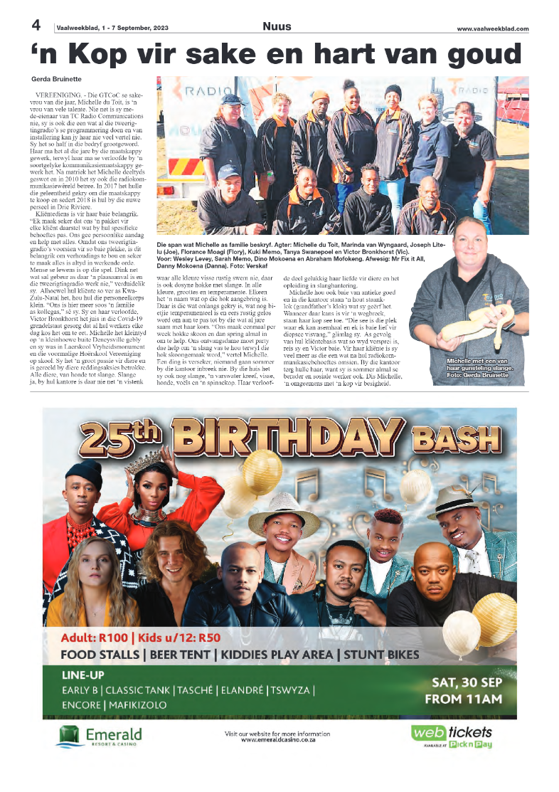 Vaalweekblad, 1 – 7 September, 2023 page 4