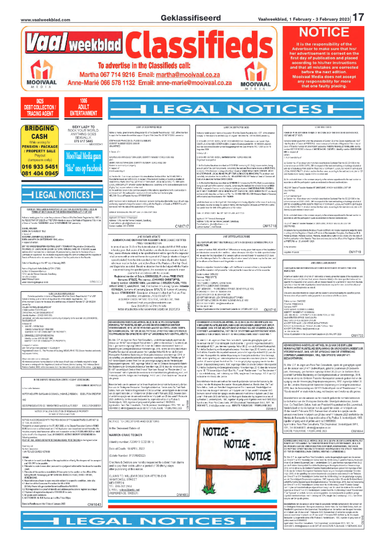 Vaalweekblad, 1 February – 3 February 2023 page 17