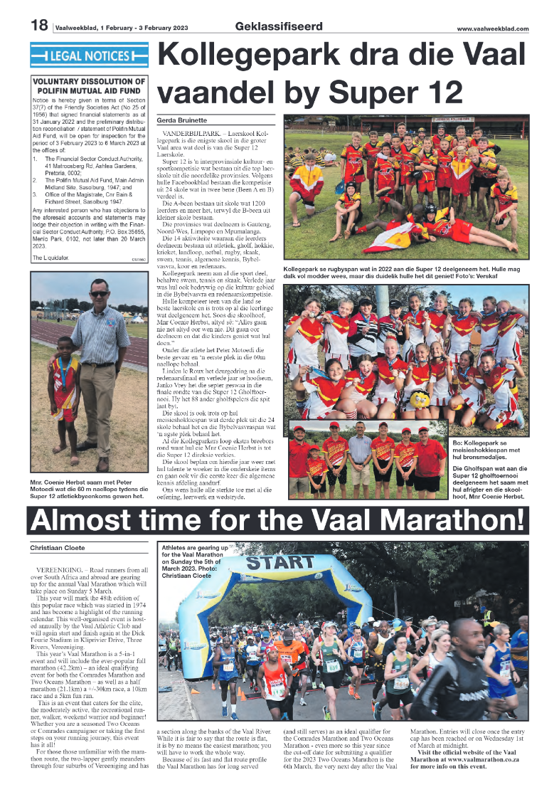 Vaalweekblad, 1 February – 3 February 2023 page 18