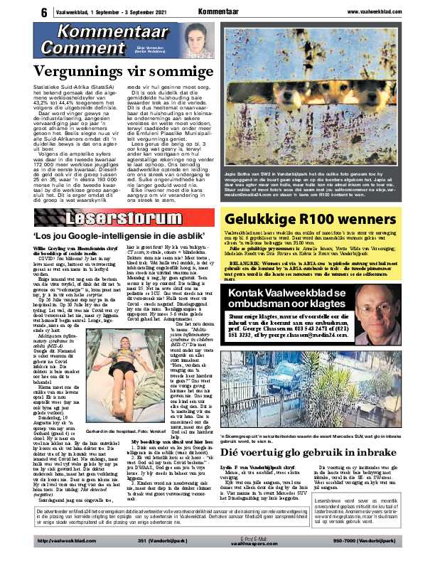 Vaalweekblad 1 September – 3 September 2021 page 6