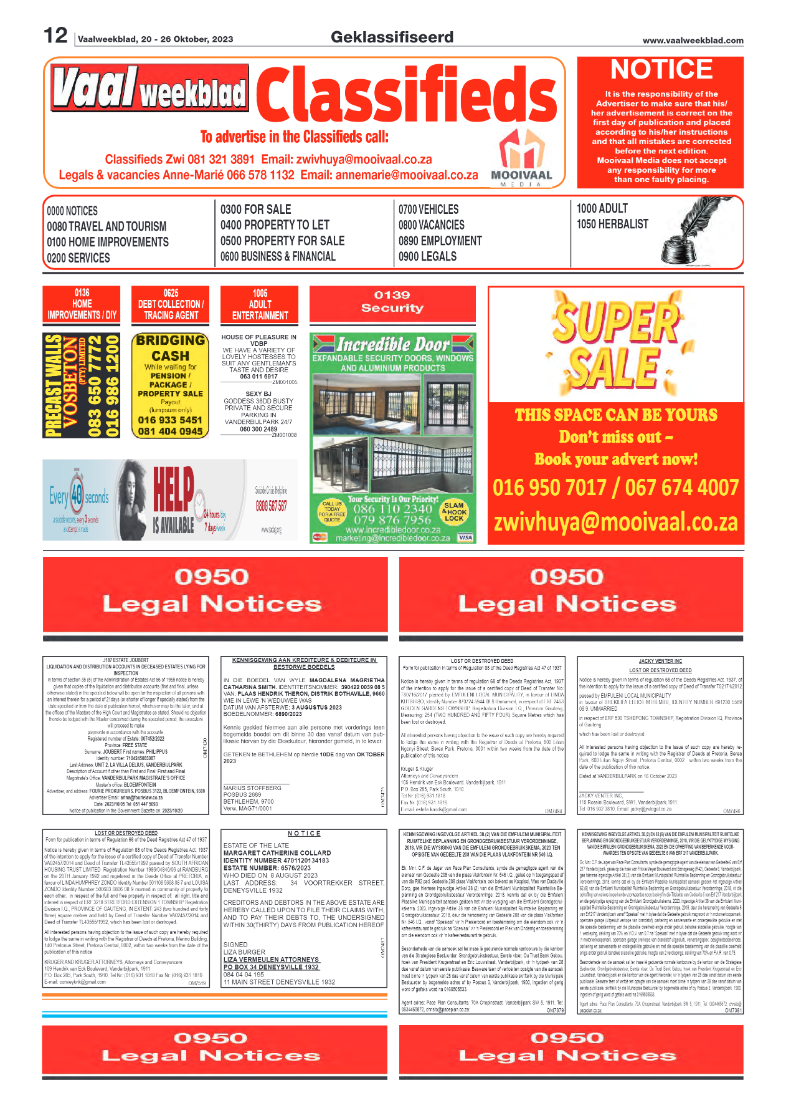 Vaalweekblad, 20 – 26 Oktober, 2023 page 12