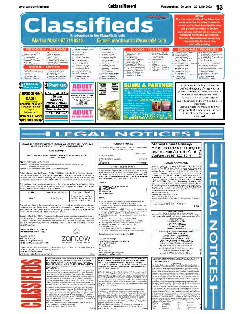 Vaalweekblad, 20 Julie – 22 Julie 2022 page 13