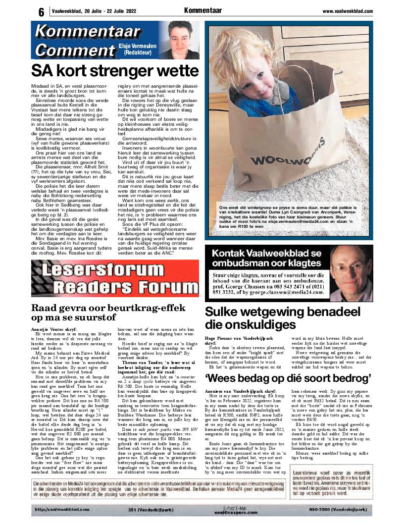 Vaalweekblad, 20 Julie – 22 Julie 2022 page 6