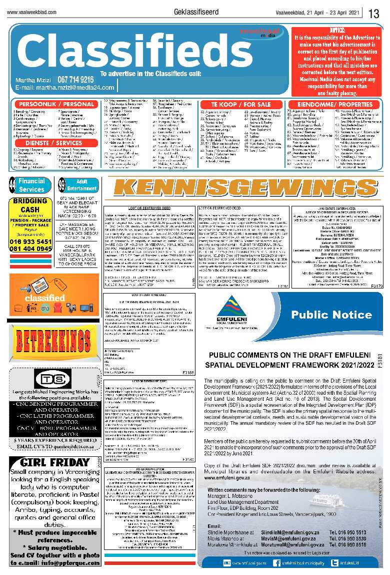 Vaalweekblad, 21 April – 23 April 2021 page 13