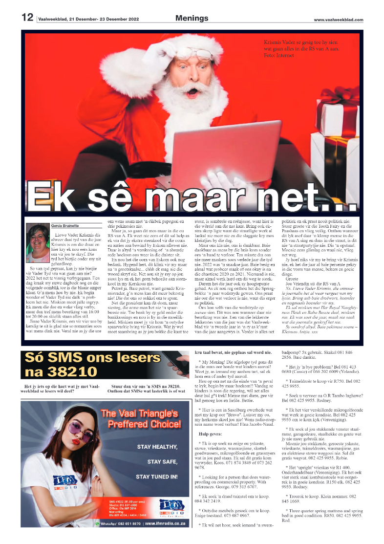 Vaalweekblad, 21 Desember- 23 Desember 2022 page 12