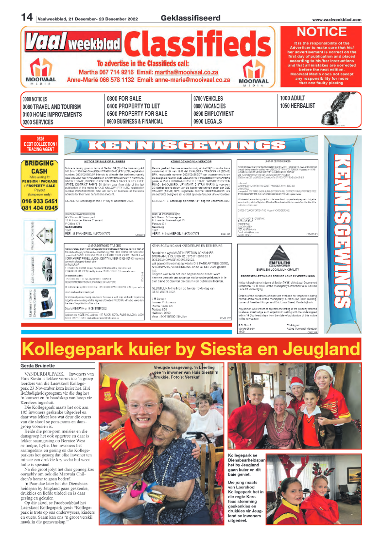 Vaalweekblad, 21 Desember- 23 Desember 2022 page 13