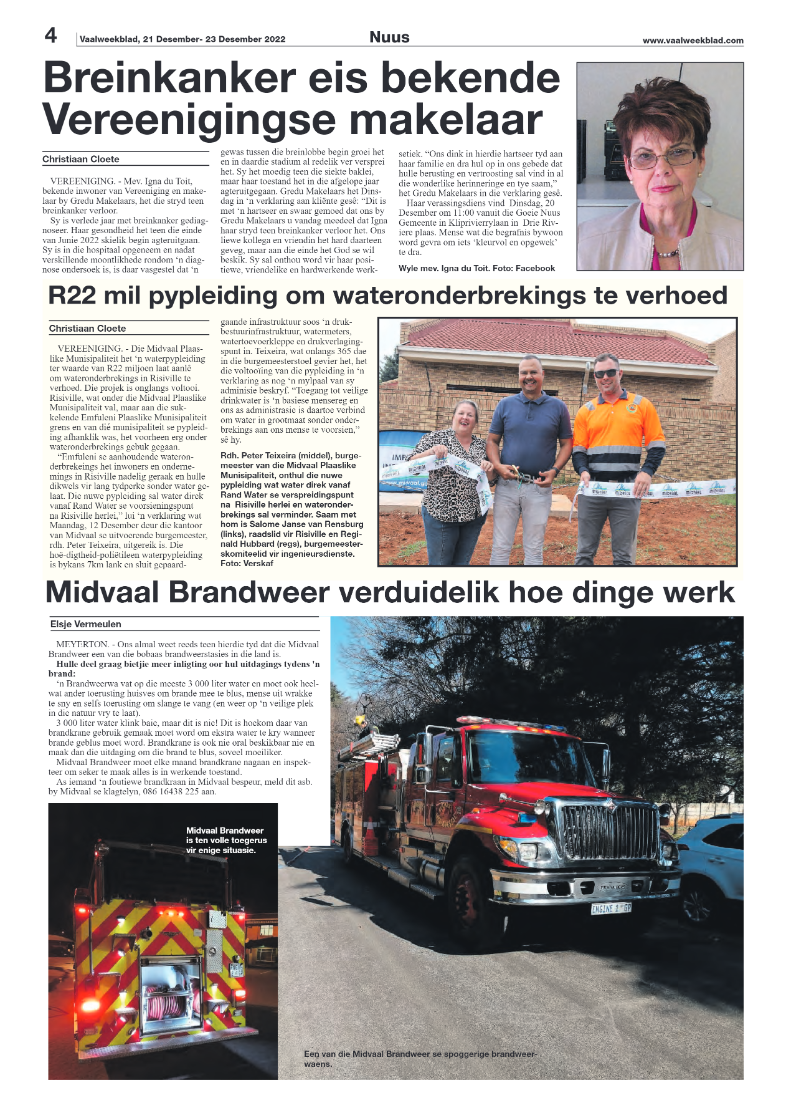 Vaalweekblad, 21 Desember- 23 Desember 2022 page 4