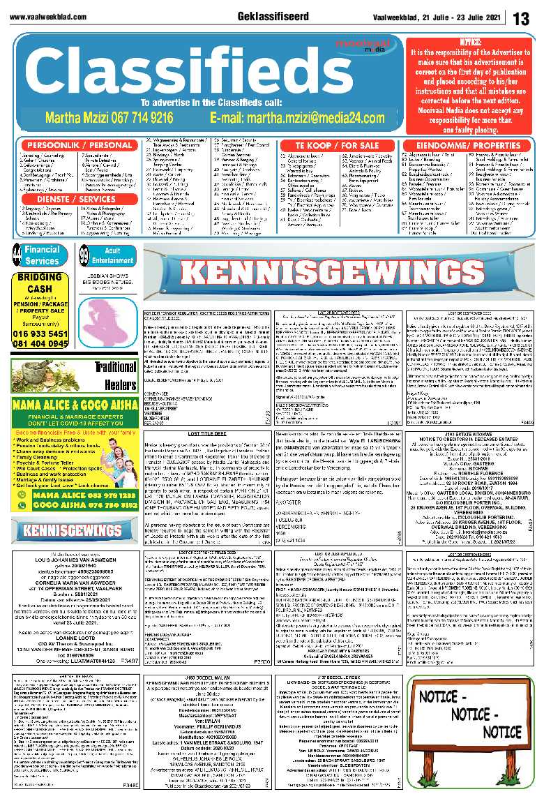 Vaalweekblad, 21 Julie – 23 Julie 2021 page 13