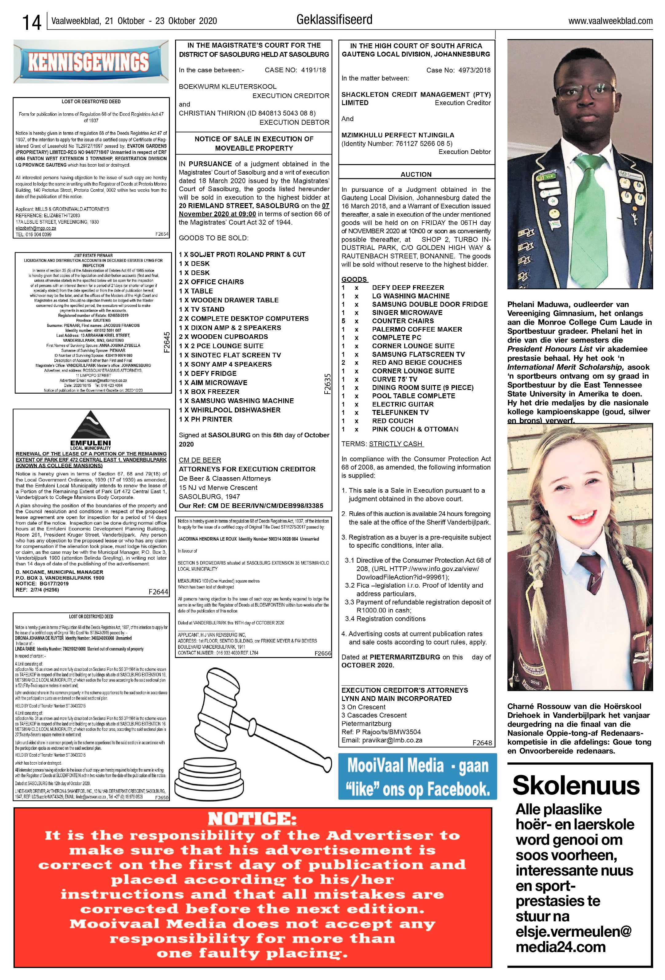 Vaalweekblad 21 Oktober – 23 Oktober 2020 page 14
