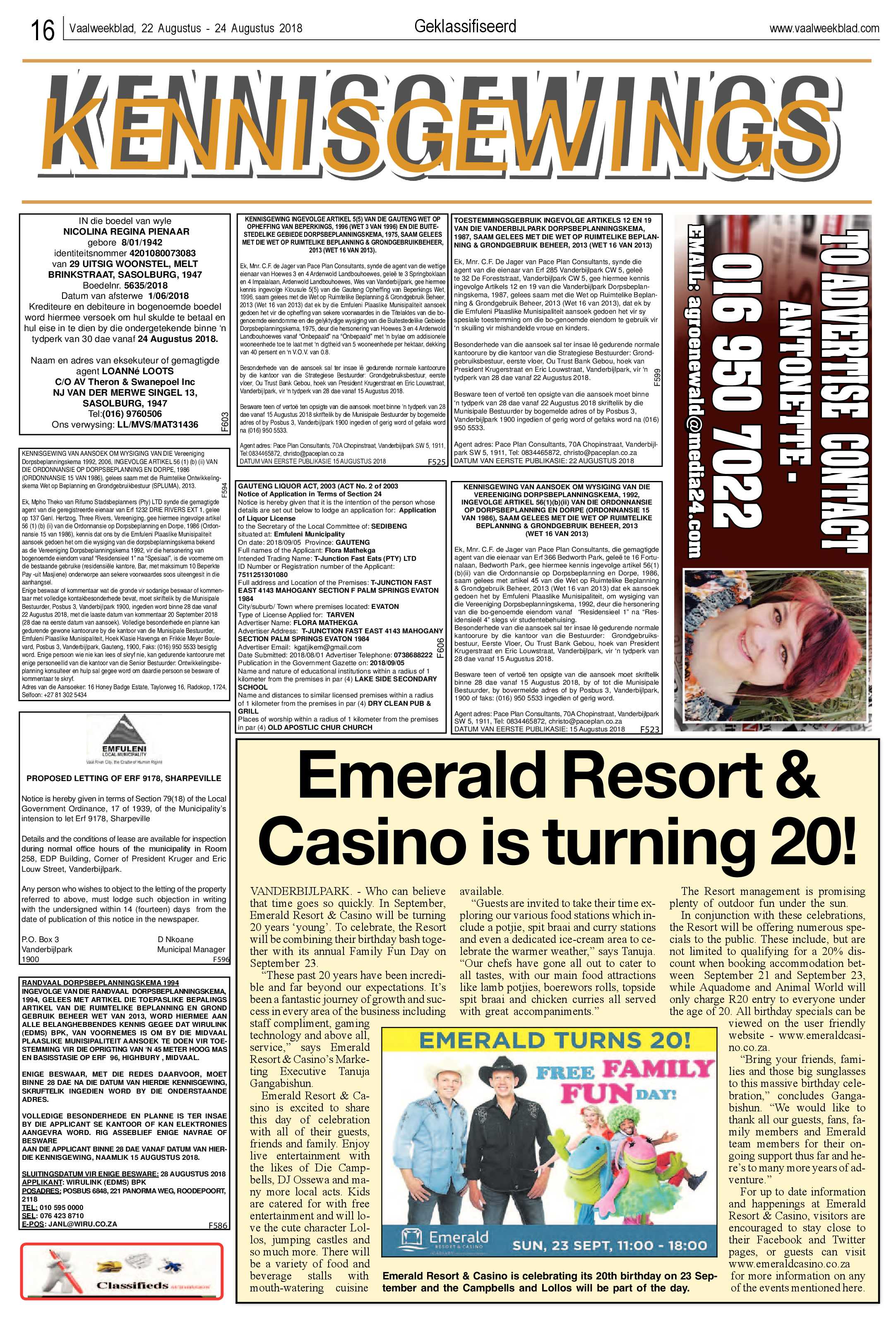 Vaalweekblad 22 – 24 Augustus 2018 page 16