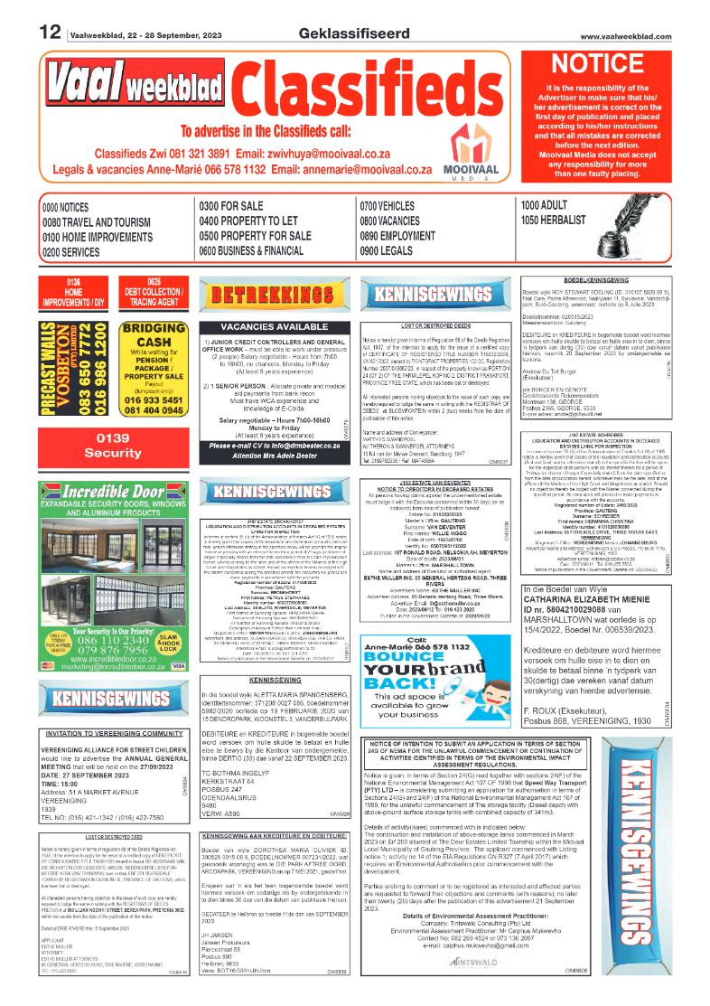 Vaalweekblad, 22 – 28 September, 2023 page 12