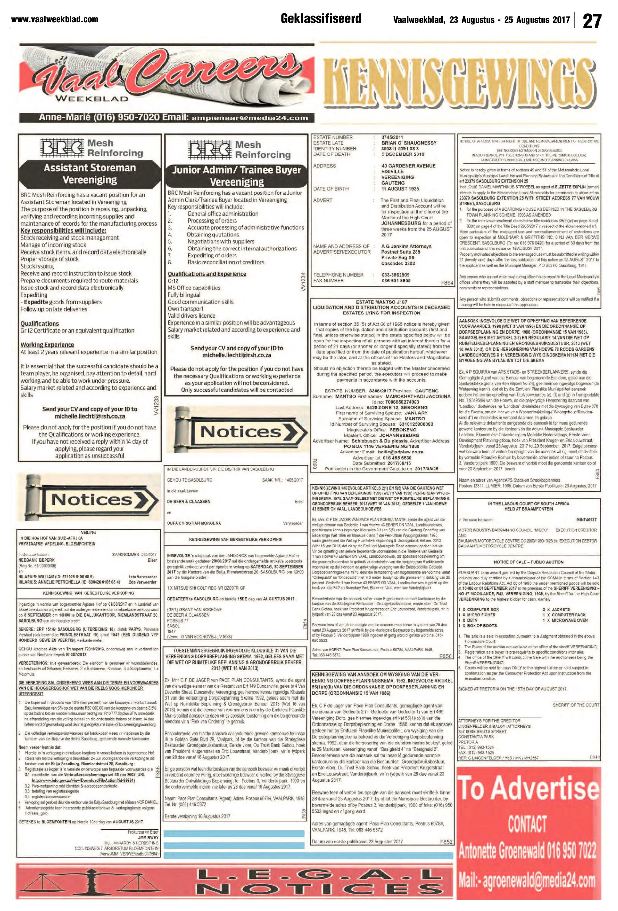 Vaalweekblad 23 – 25 Augustus 2017 page 27