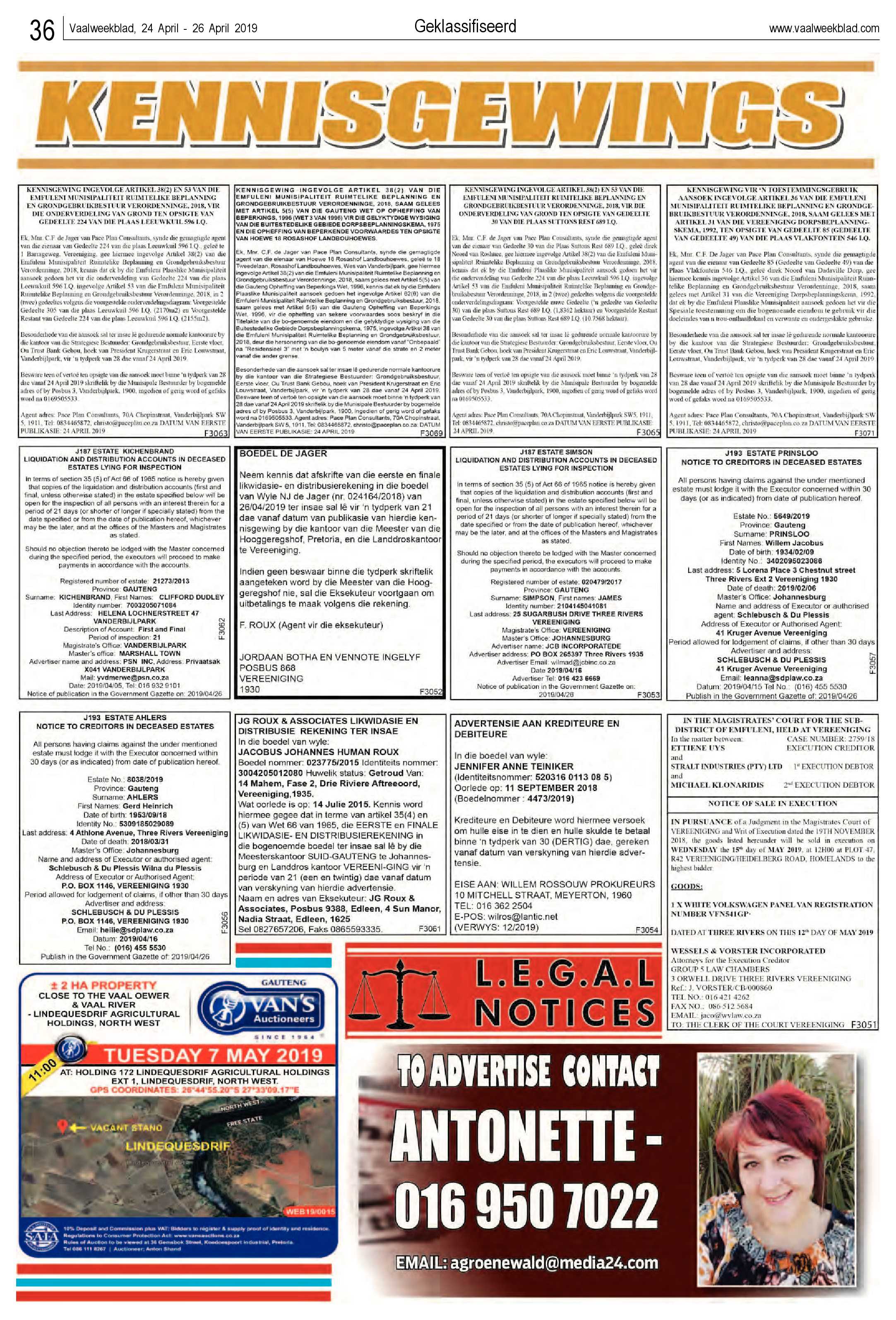 Vaalweekblad 24 – 26 April 2019 page 36