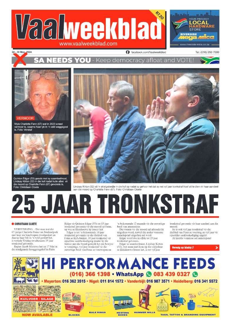 Vaalweekblad 24 – 30 May, 2024 page 1